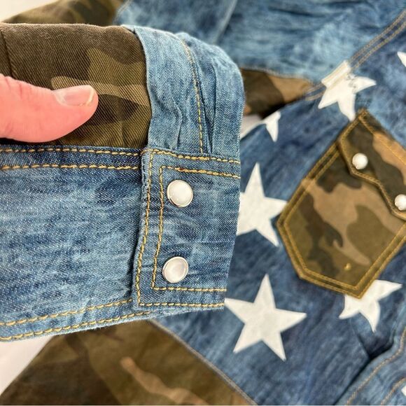 Allston Outfitter Deadstock Fatigue Camo Denim Western Pearl Shirt NWT M - Picture 6 of 8